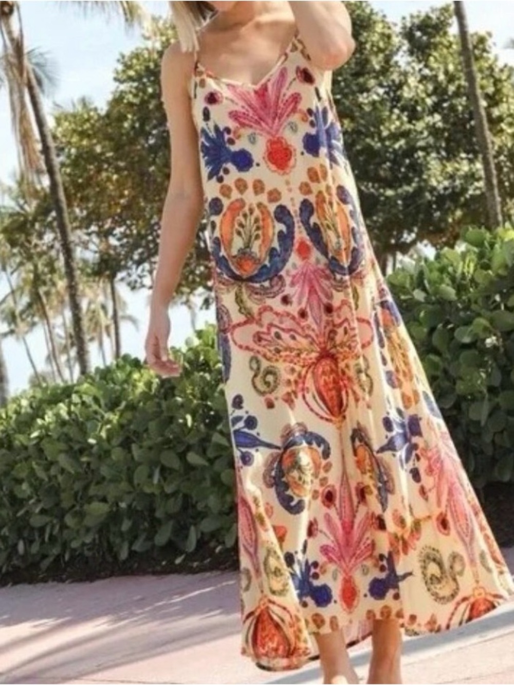 Natural Life Sleeveless Floral Paisley Maxi Dress in Cream & Multicolor